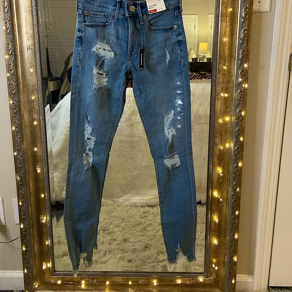 Express Ankle Legging Mid Rise Destroyed Jean
